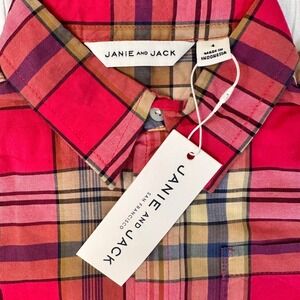 Janie and Jack Cuffed Sleeve Button Down Plaid Pink Blue Yellow Cotton‎ Boys 4